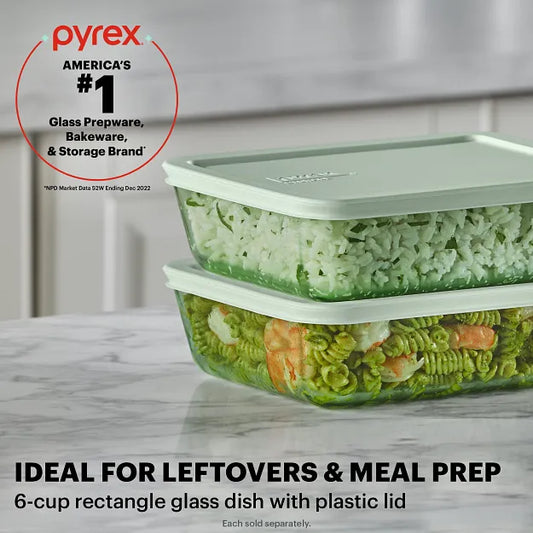 Simply Store® Tinted 6-cup Rectangle Storage with Green Plastic Lid with text Ideal for Leftovers and Meal Prep