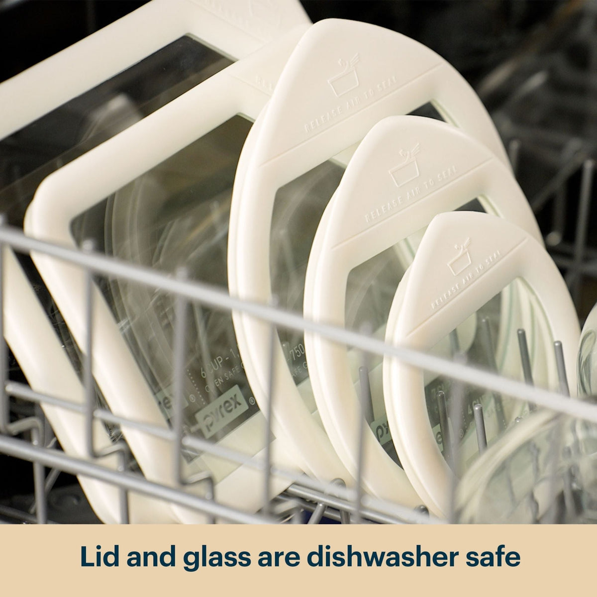Clear Pyrex lids in a dishwasher.