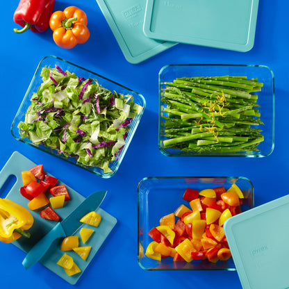 Simply Store® 6-piece Glass Storage Set on the table with food (top view)
